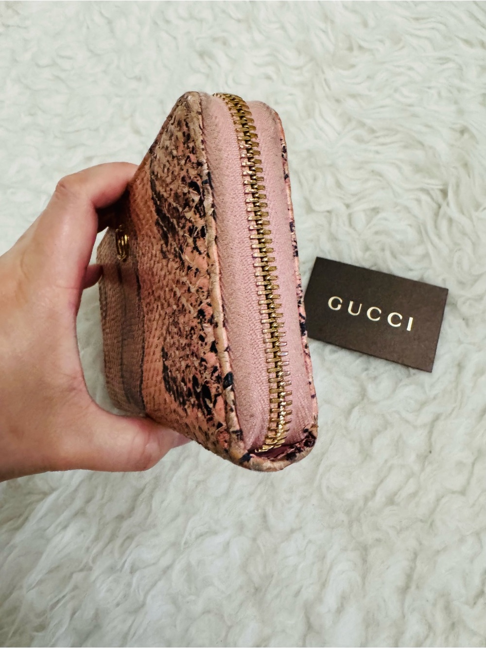 Gucci Pink Snakeskin Zip Wallet with Gold GG - Picture 12 of 13